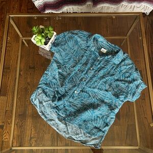 Sigrid Olsen Teal and White Casual Linen Button Down Shirt